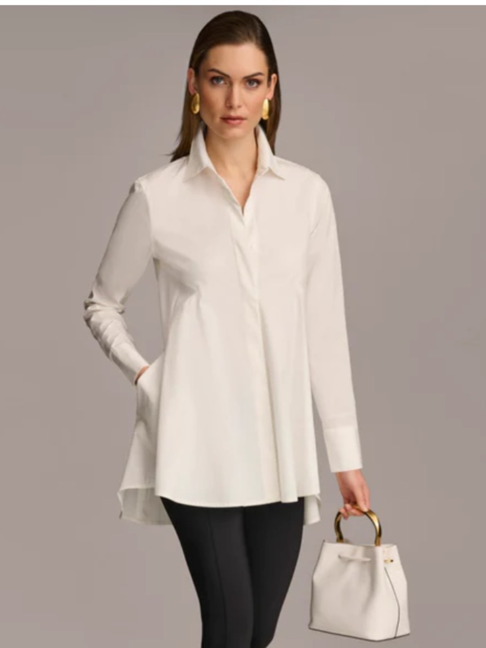 DONNA KARAN Long Seeve A-LINE Tunic w/ Pockets
